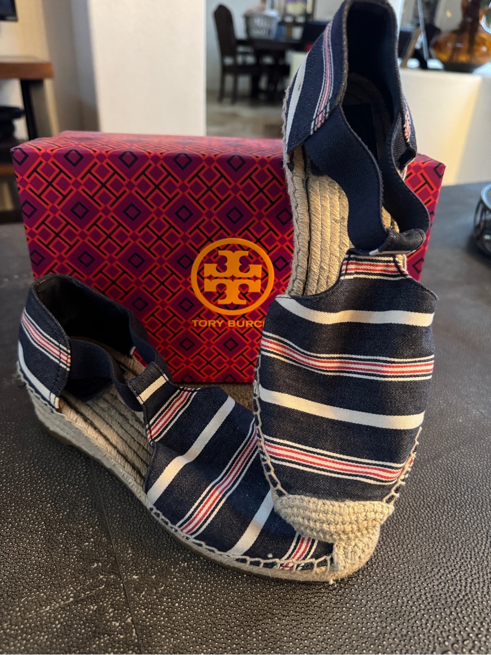 Tory Burch Catalina Navy Stripe Espadrilles